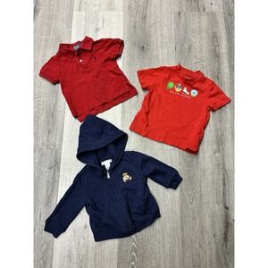 SET OF 3 Polo Ralph Lauren Collared Shirt Tee and Zip Up Hoodie Size 12M 9M 6M